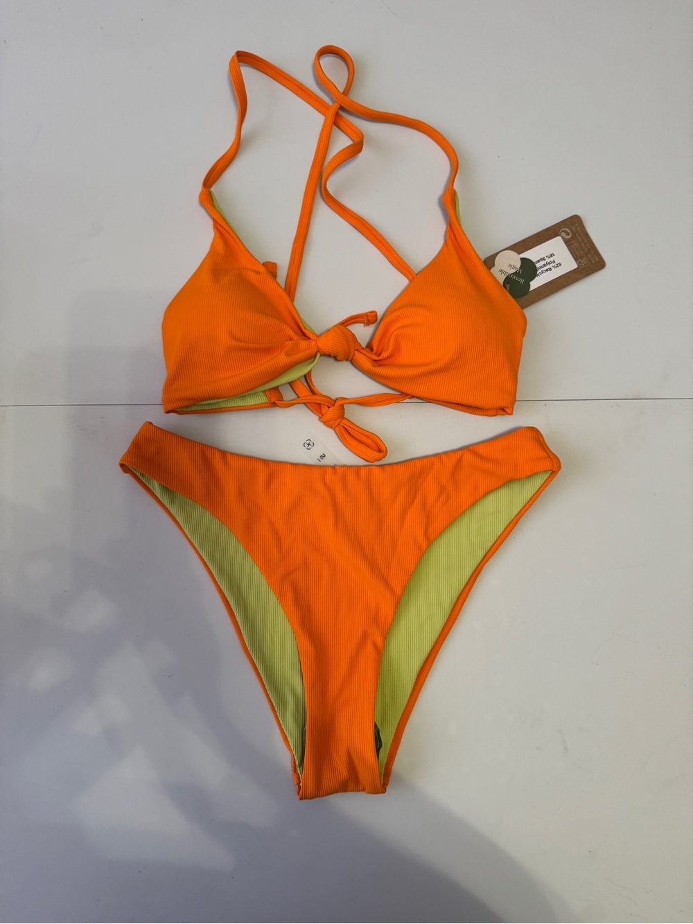 Orange Tie-Front Ribbed Bikini Set